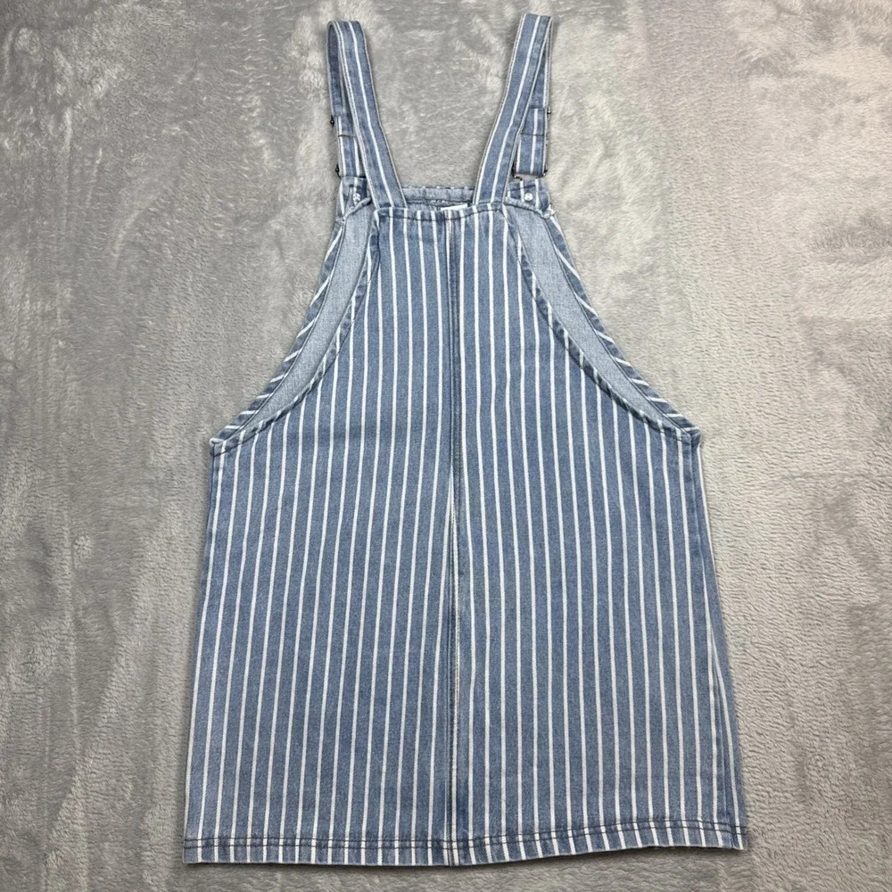 Disney Mickey Mouse Overall Skirt Women Large Denim Bib Blue White Stripe